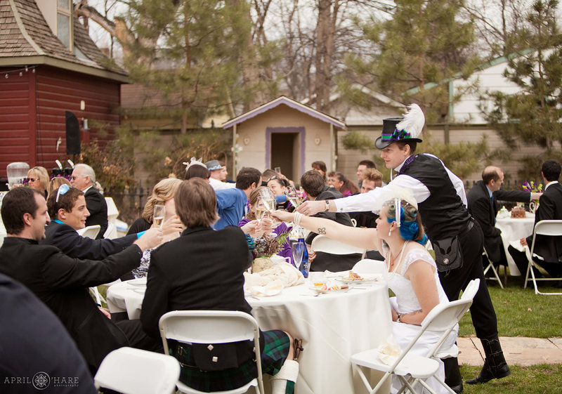 Celebrating a small picnic wedding in the backyard of McCreery House in Loveland Colorado