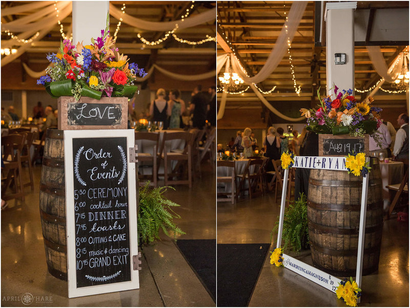 Chalkboard sign at Church Ranch Event Center Reception hall