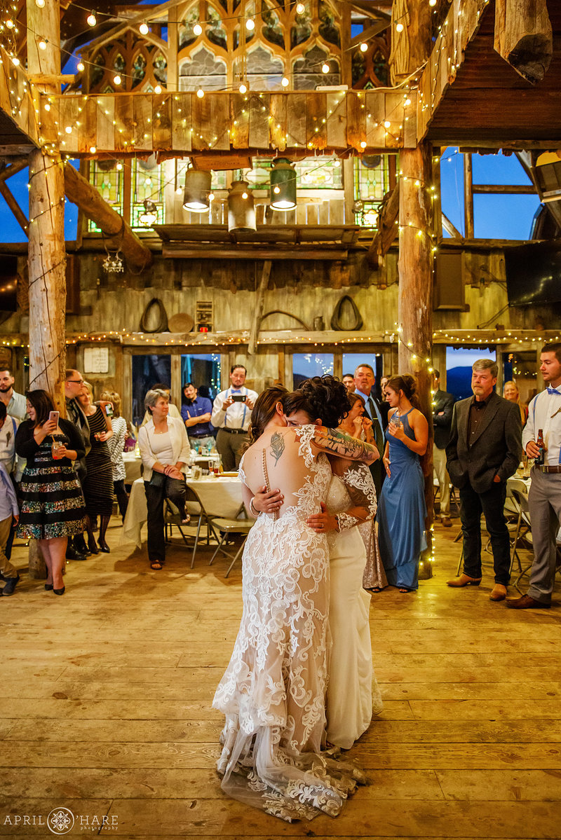 Romantic first dance at the Barn at Evergreen Memorial Park in Colorado