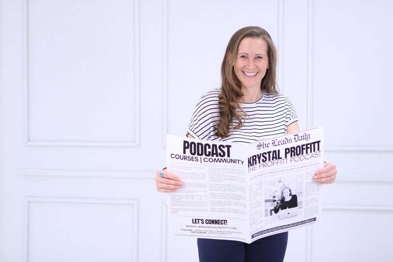 Krystal Proffitt podcast coach sitting in chair