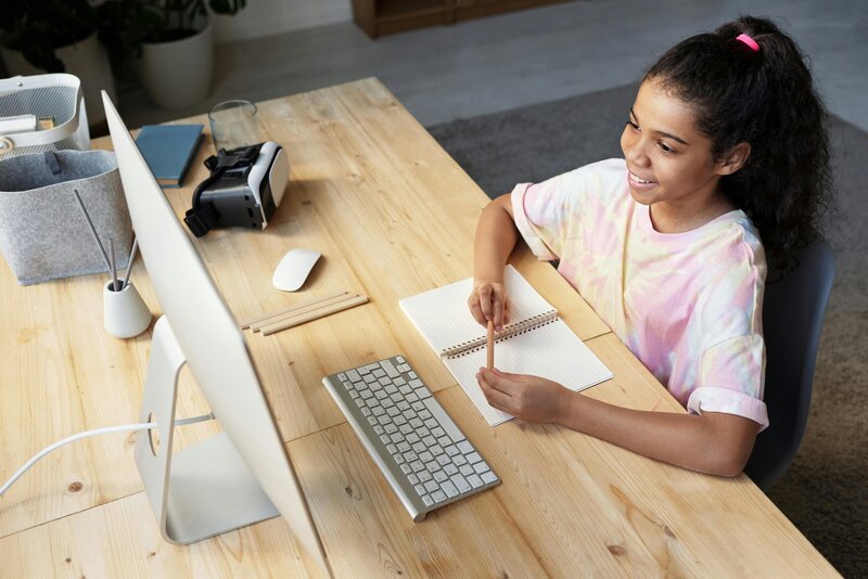 student taking an assessment from home