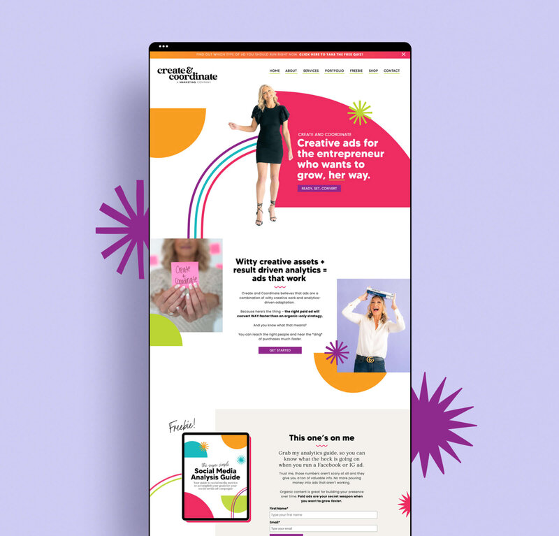 Bold and colorful web design for a boutique marketing agency in San Diego, Califorina