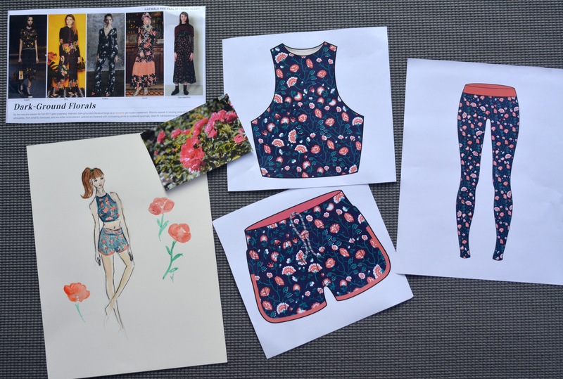 An apparel design mood board with patterns by Skye McNeill for design services offered