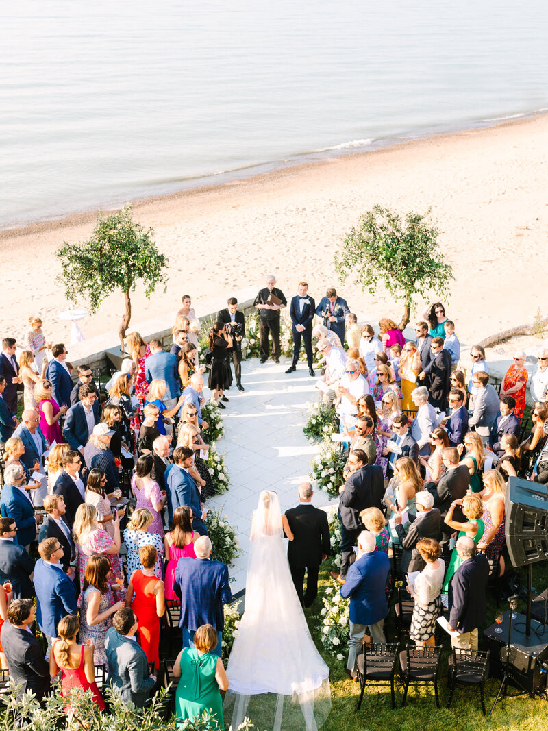 Overhead shot of wedding on the beach