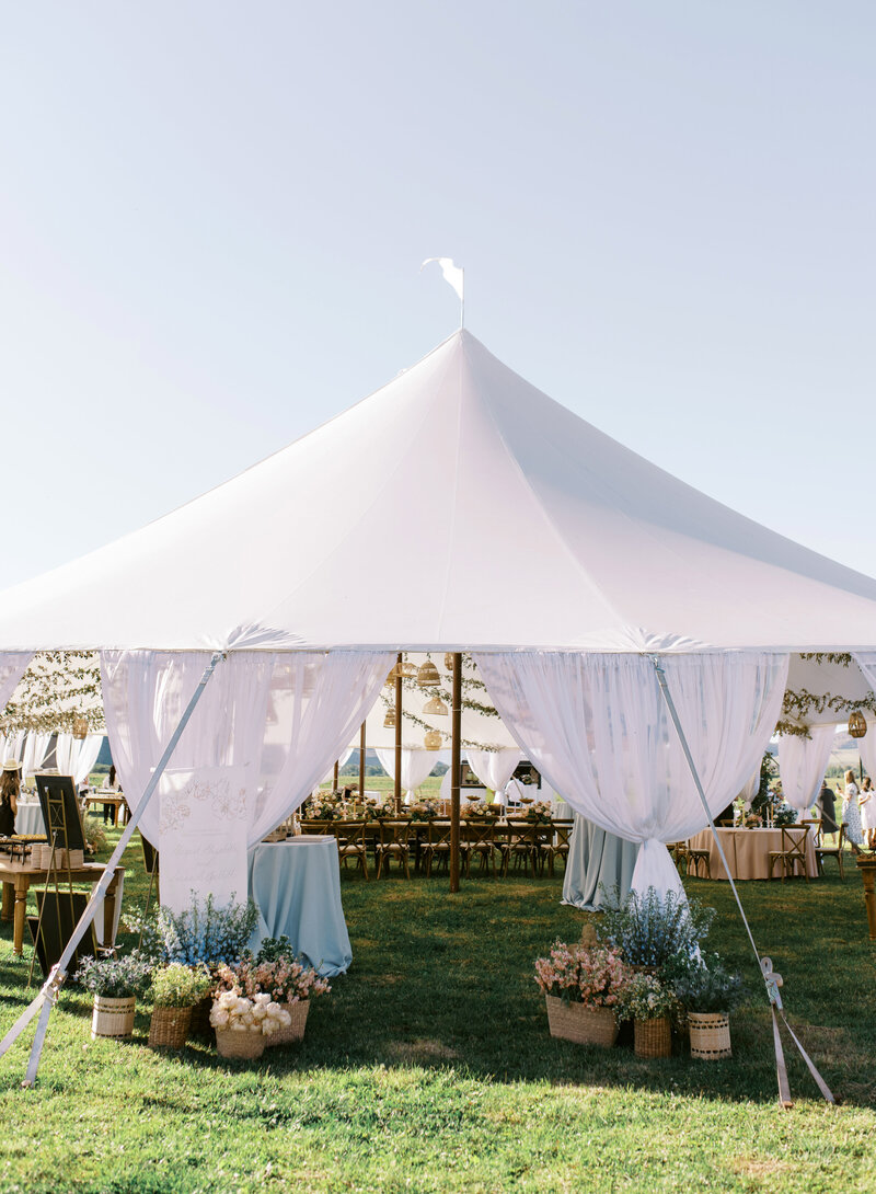 white sailcloth tent for outdoor wedding reception in utah