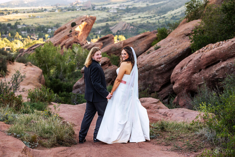 Cute Couples Portrait at Red Rocks Trading Post Wedding