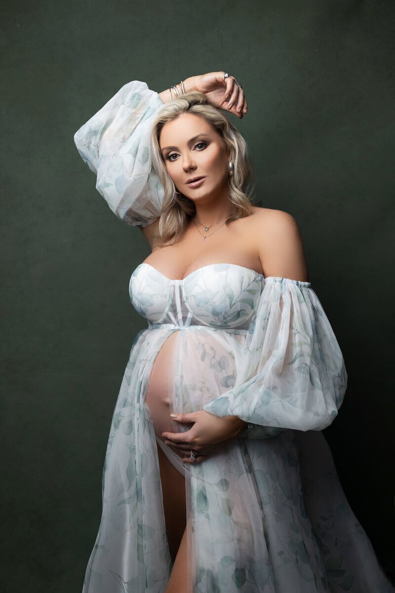 Expecting mom in gown by new jersey maternity photographer