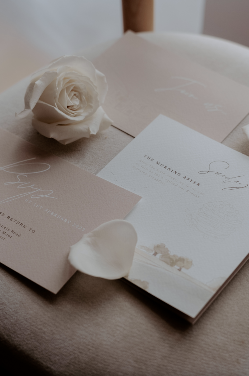 Neutral wedding invitation suite designed by The Little Paper Shop