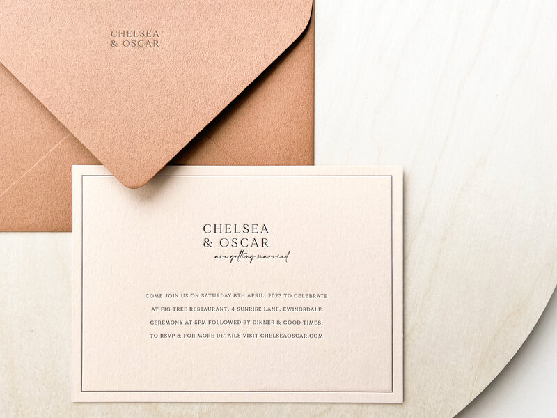 Luxury sophisticated letterpress wedding invitation card and envelope - Chelsea