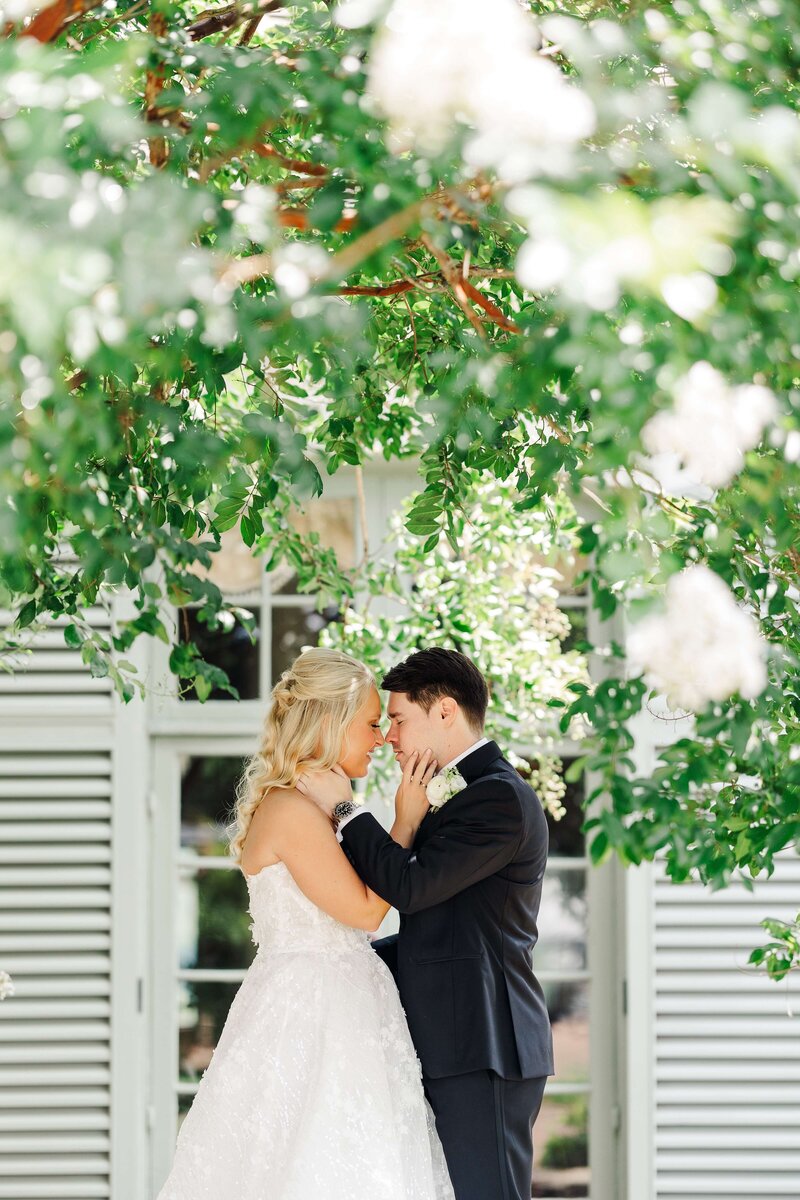 bride and groom nose to nose by knoxville wedding photographer