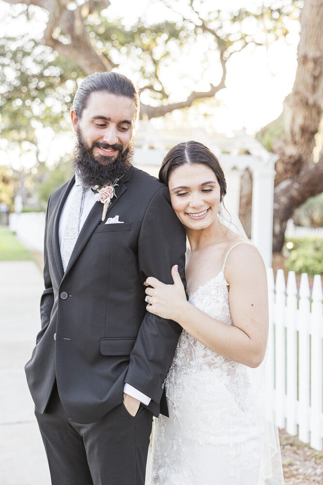 newlywed couple embracing