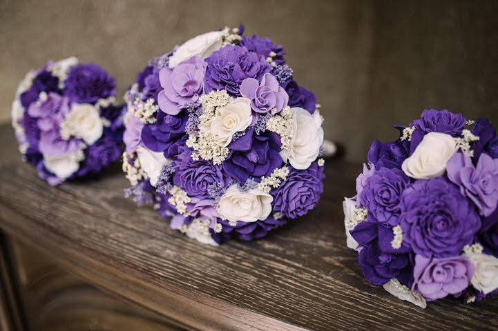 Purple and ivory wood flower classic bouquet