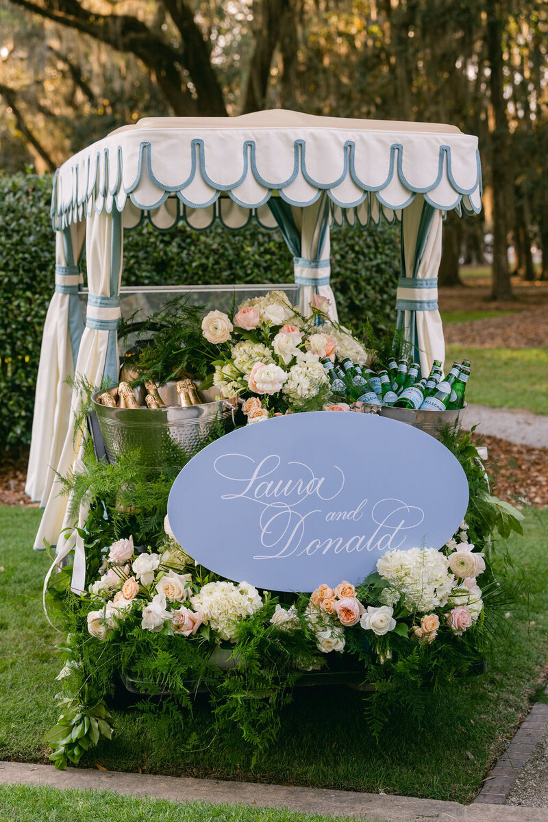 wedding welcome sign with luxury floral display