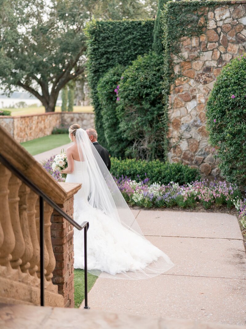 Bride turning the corner to walk down the aisle