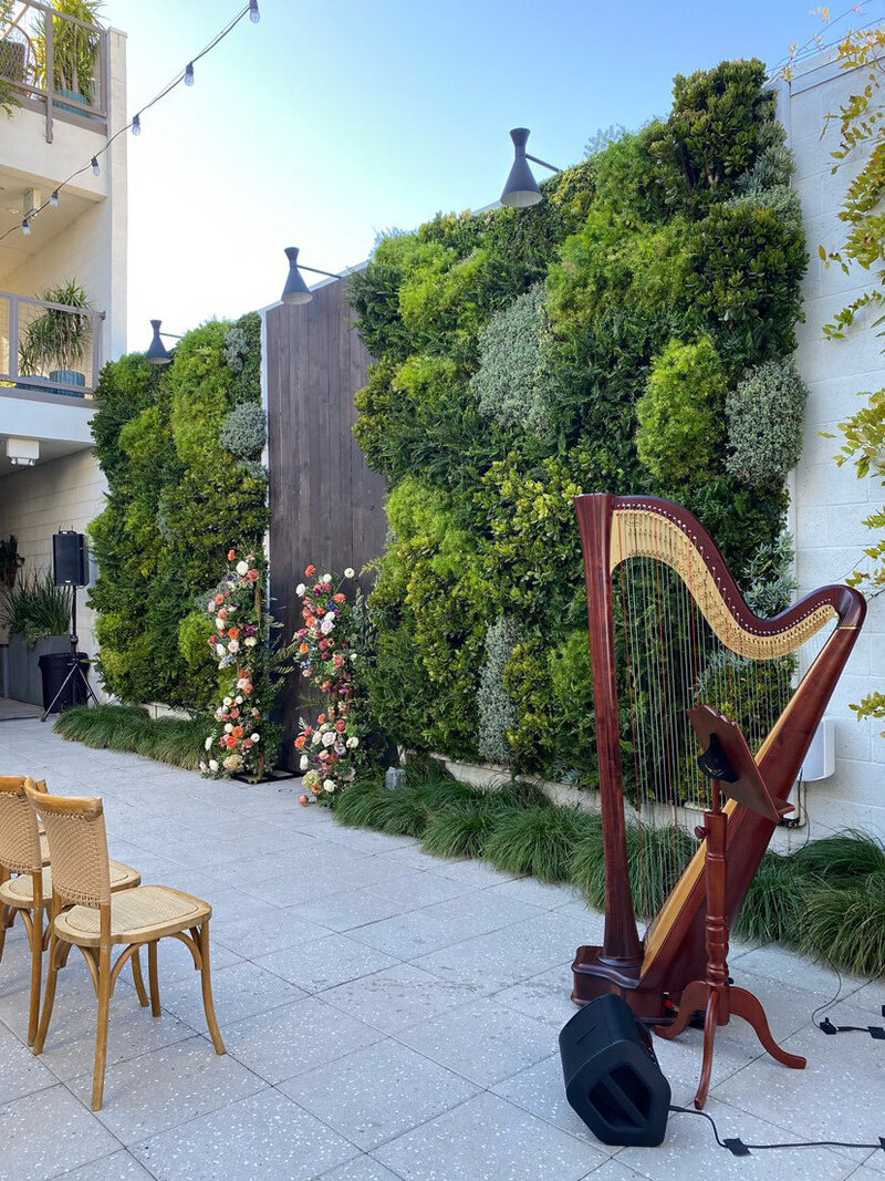 A harp in the Hart and Main courtyard. 