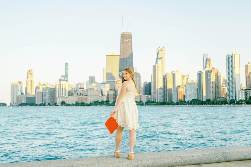 Girl in white dress at Chicago's north avenue beach