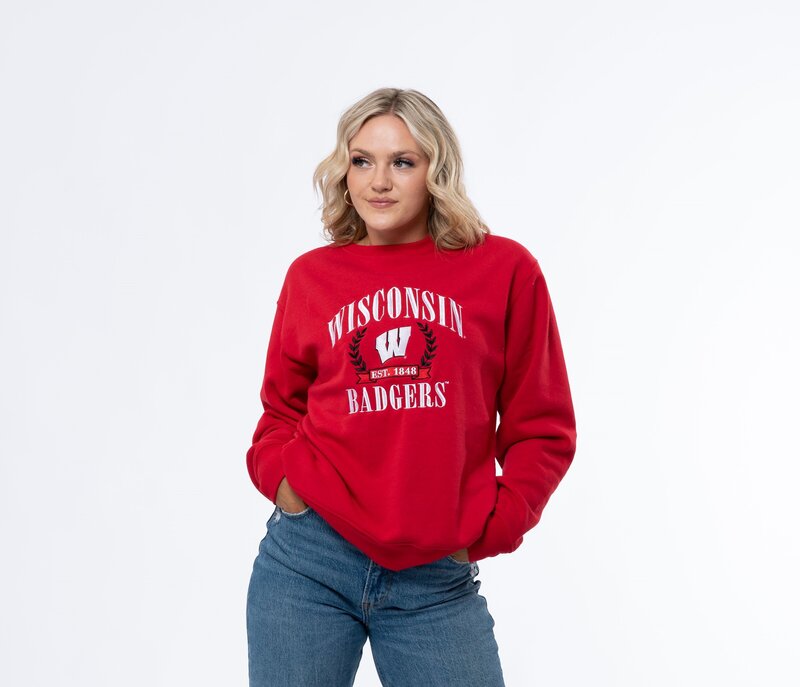 red relaxed sweatshirt for Wisconsin badgers