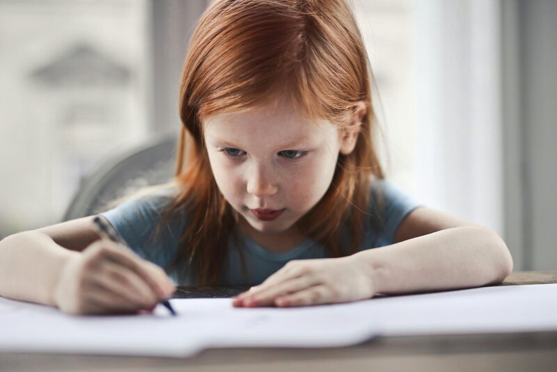 Student working at her desk