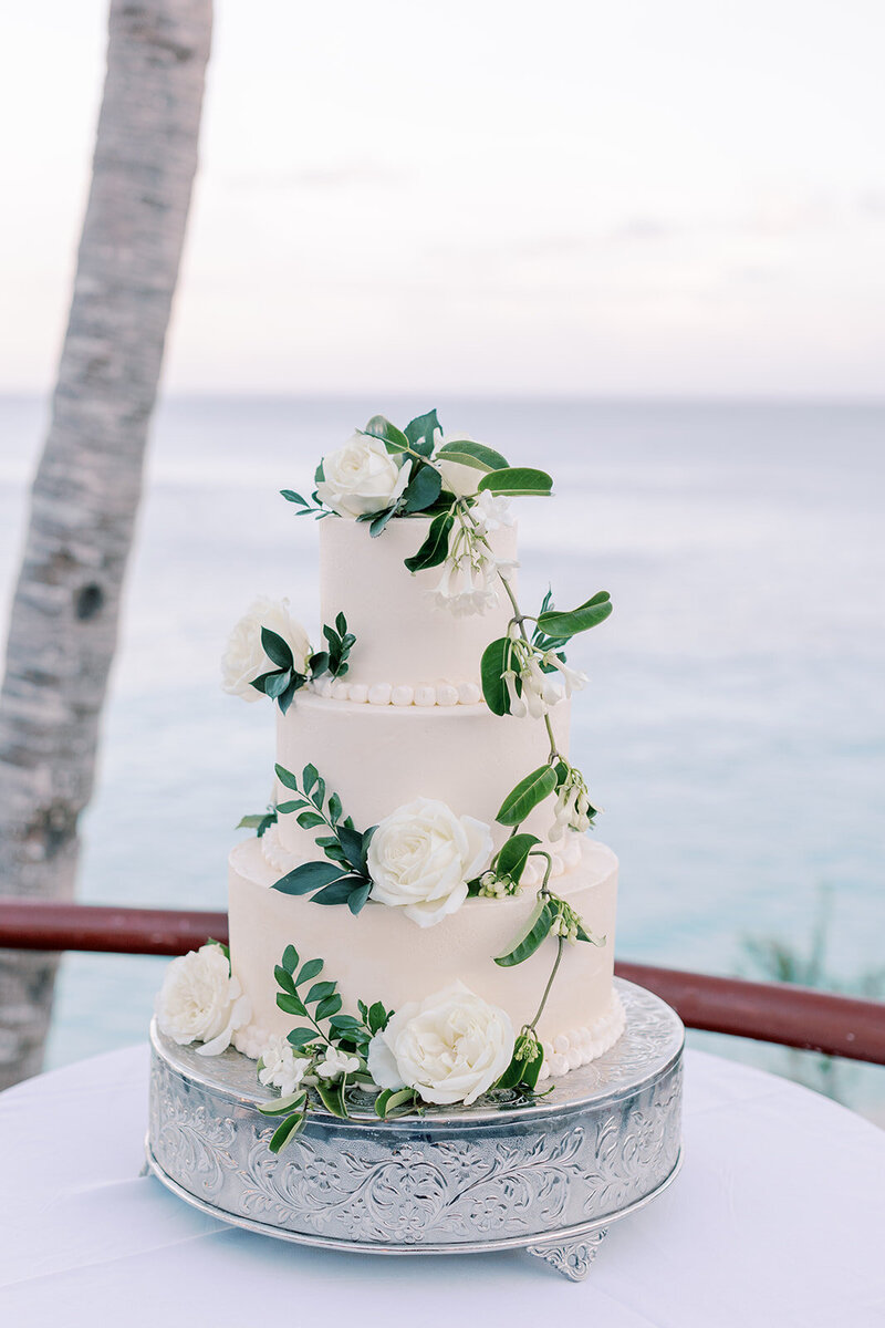 Bermuda Wedding Bermuda Bride 3 Tier White Wedding Cake with Flower Detail