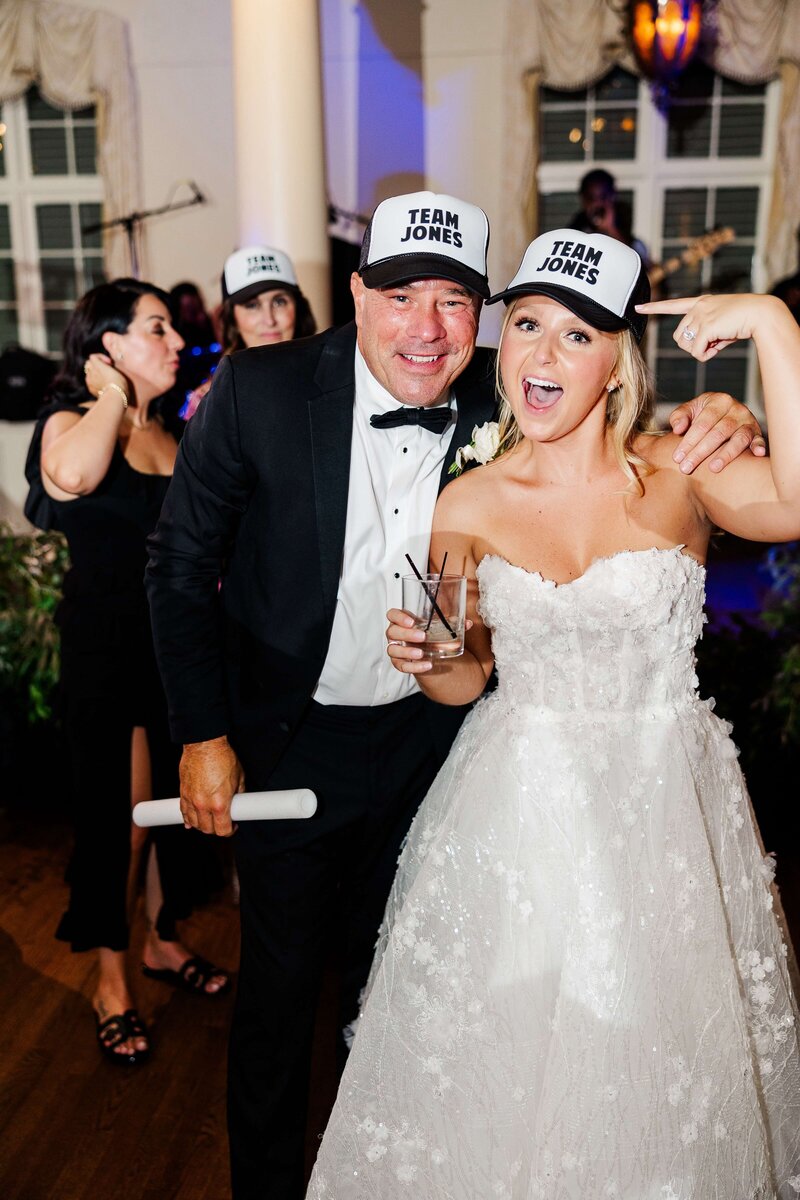 bride & FOG wearing personalized trucker hats by knoxville wedding photographer