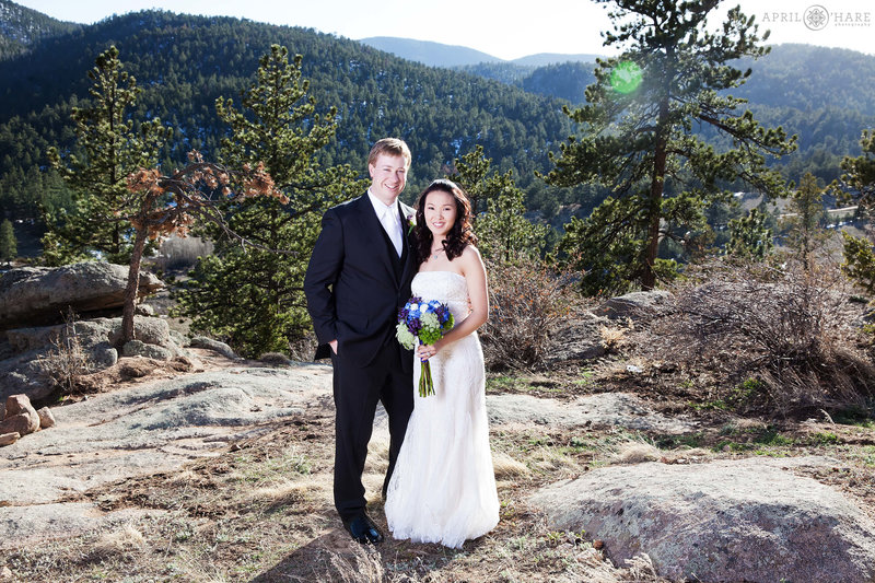 Summer elopement wedding portrait at Narrow Trail Ranch in Estes Park