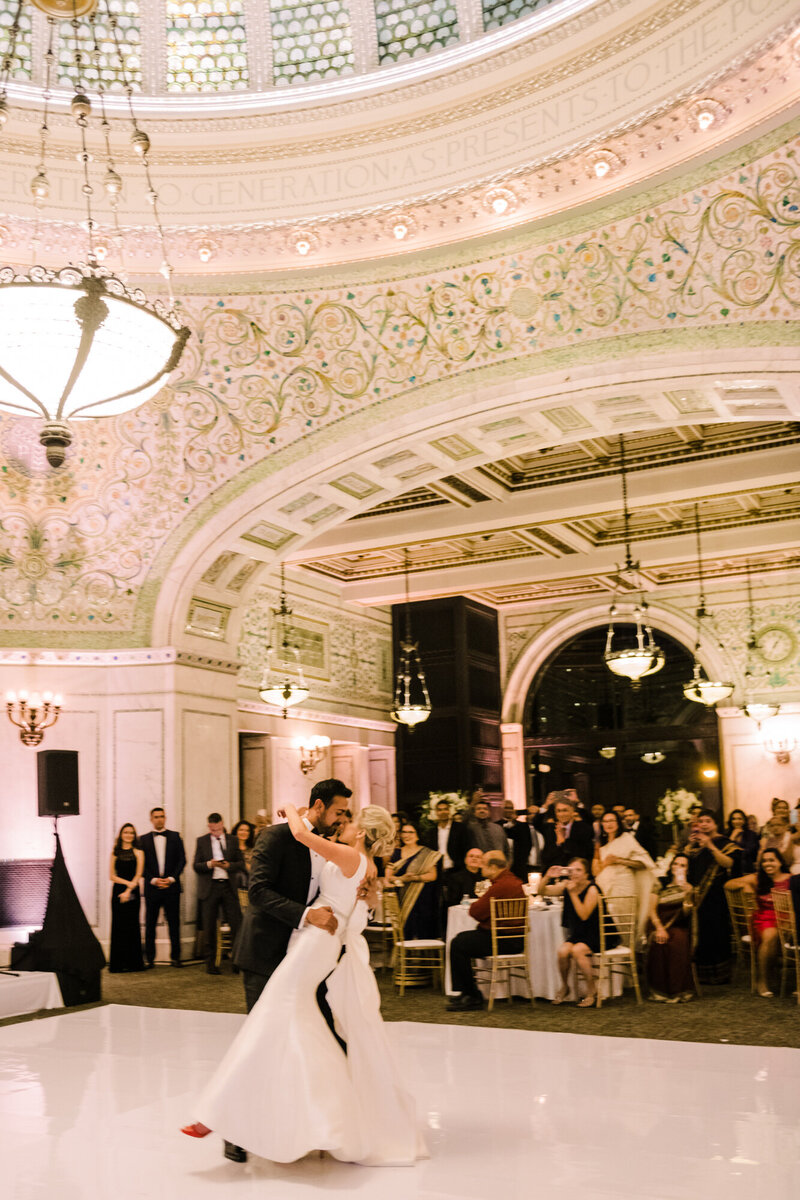 A beautiful wedding moment from a first dance at the Chicago Cultural Center