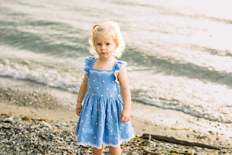 A two year old walking on the beach Vermont Family Photographer