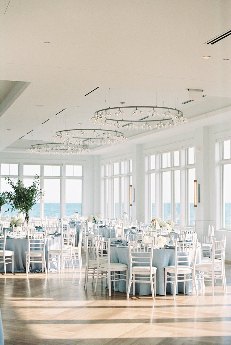 wychmere beach club dune wedding venue with french blue and white decor and Cape Cod hydrangea