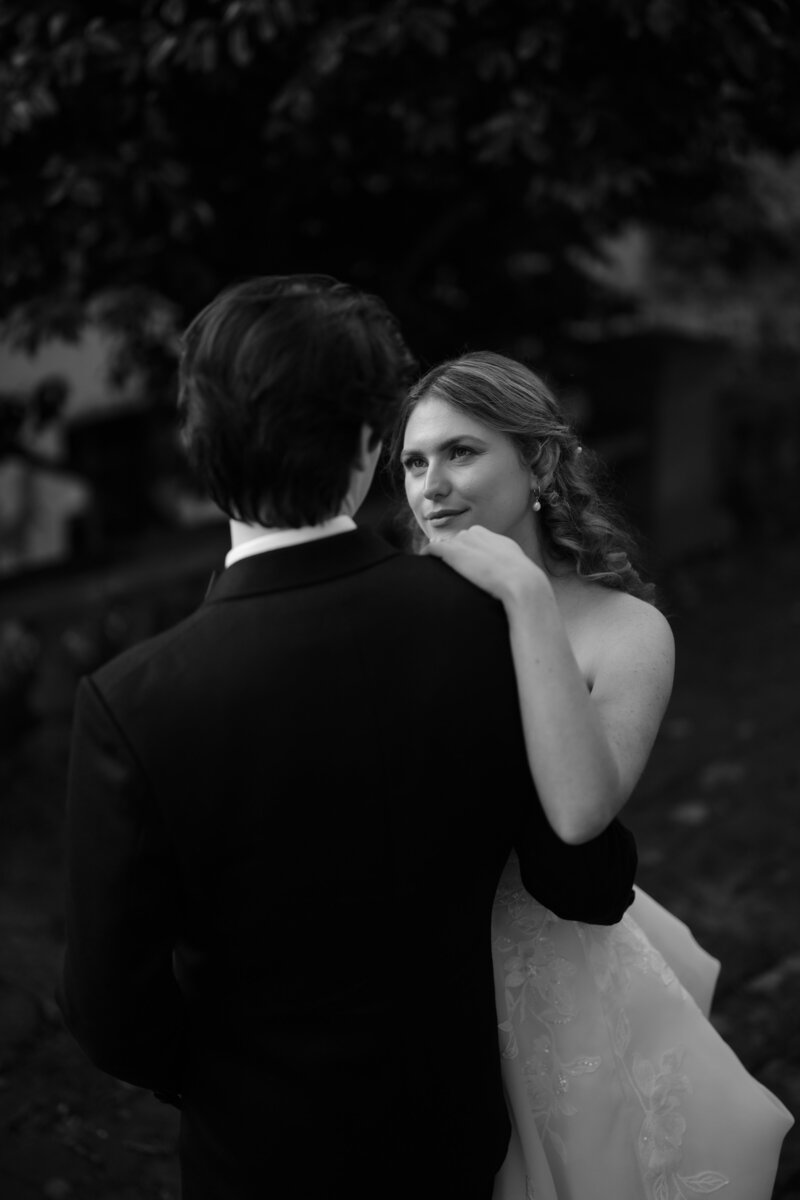 Cinematic wedding photography captures the couple's tender moment, at the Boilermaker House in Melbourne.