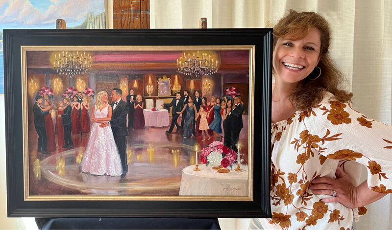 linda marino with her finished framed wedding art