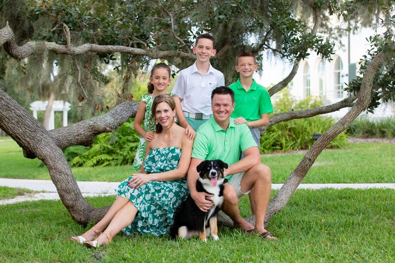 Family photo with the dog all seated at Phillippi Estate Park