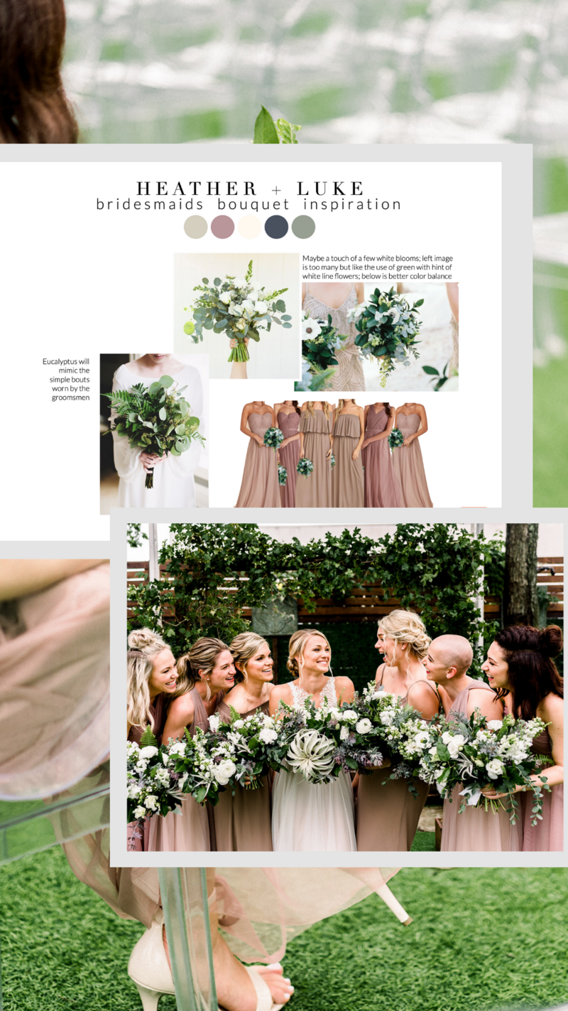 design plan for boho bridesmaid look with real wedding images