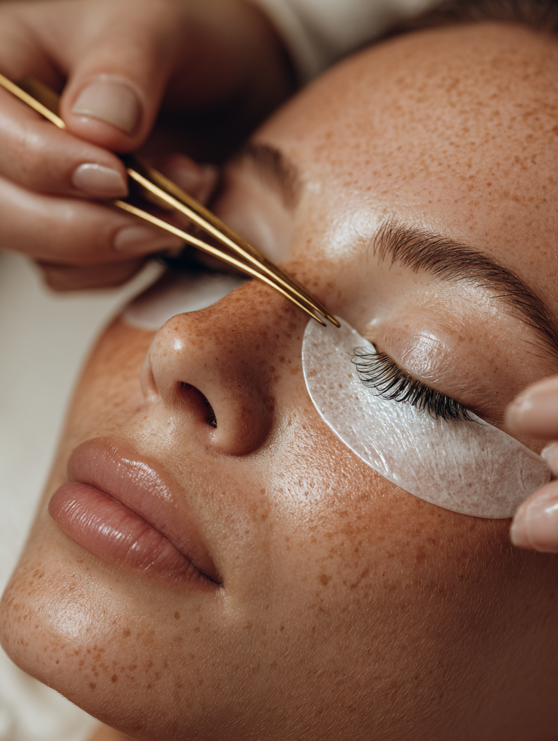 Client receiving brow lamination treatment at Fresh Skin Babes in Jenkintown PA.