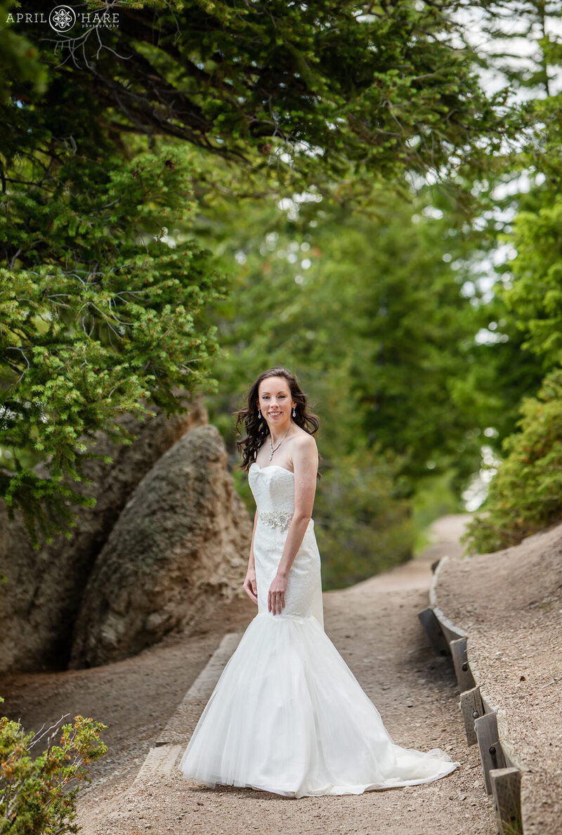 Bride Portrait on the Path at Sapphire Point in Summit County Colorado