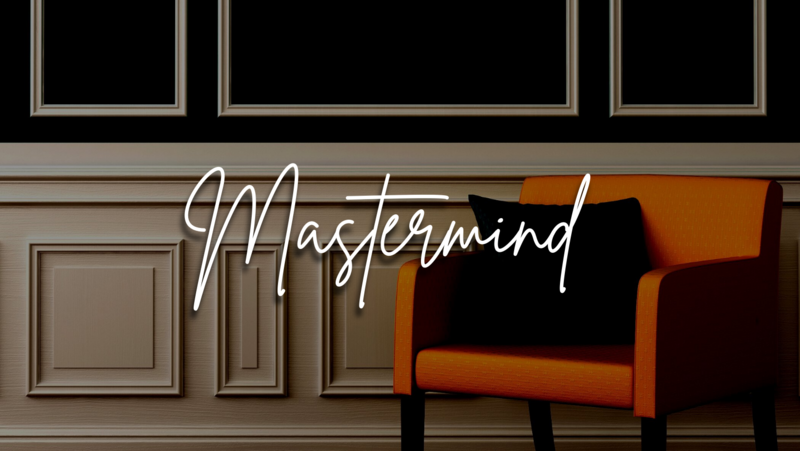 School for School Counselors Mastermind logo featuring an orange armchair in front of a white paneled wall