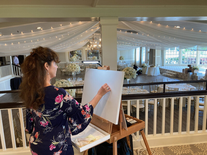 Live Painter Linda Marino painting at Inn at Longshore Westport CT