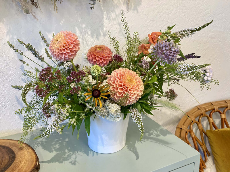 Summer flower arrangement on display at local Eugene business