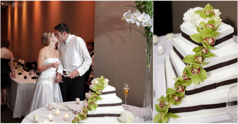 Bride and groom cut their cake at the Curtis Hotel in Denver