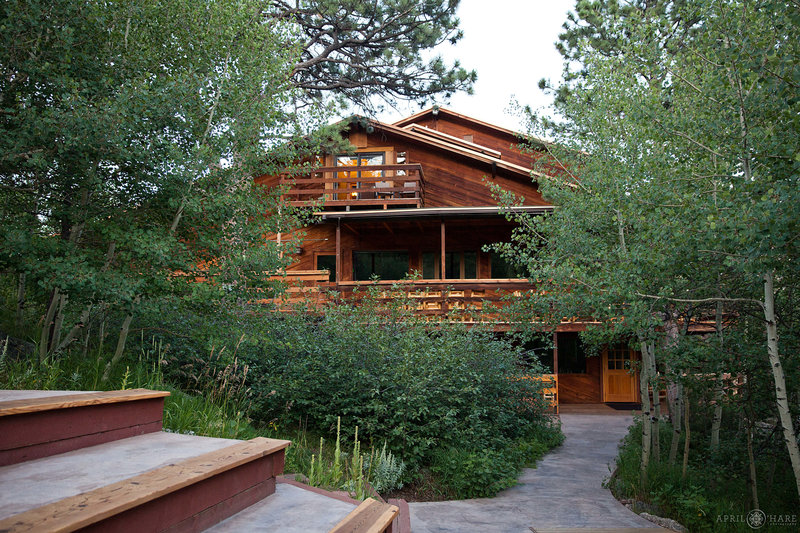 Exterior view of Wild Basin Lodge from the River Run Ceremony area in Colorado