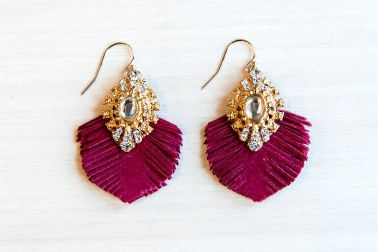 Jeweled earrings with pink fringe