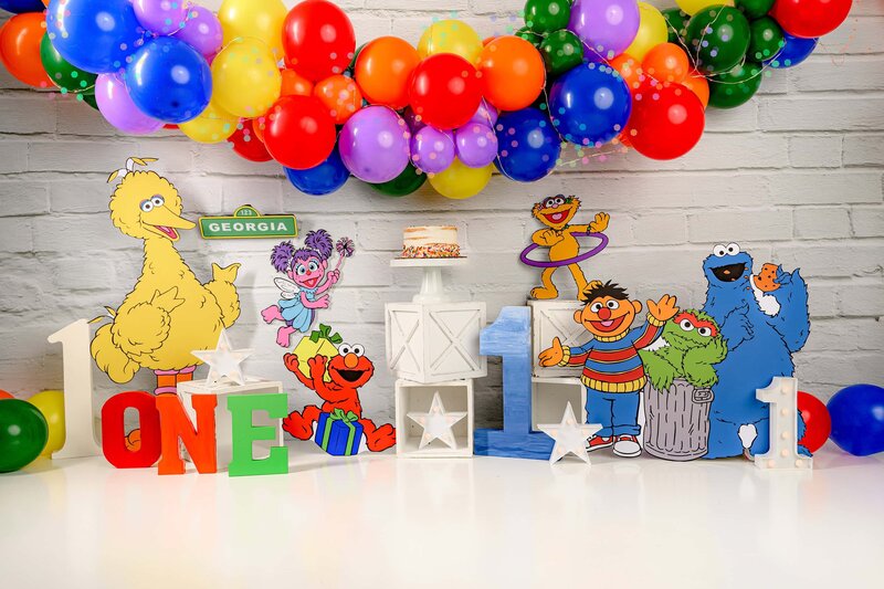 sesame street cake smash set up