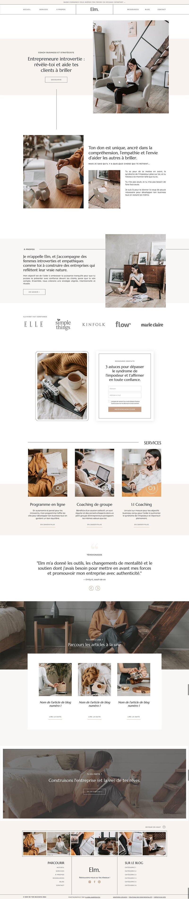 Capture d'écran du template de site Internet Showit Ash