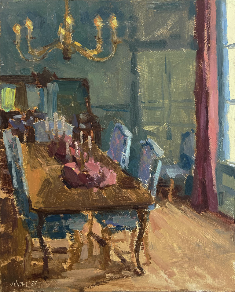 Interior painting of the dining room at Chateau Charente by artist Valerie Pirlot