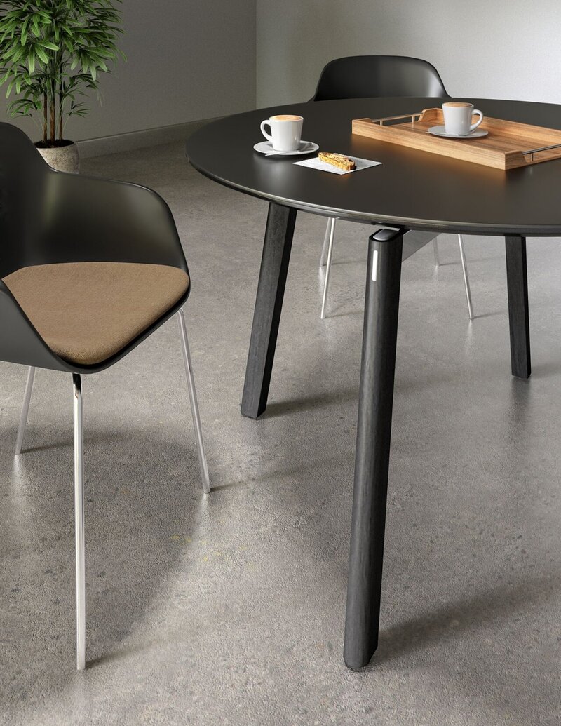 Modern dining set with black matte table and chairs