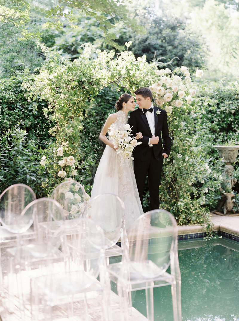 Poolside Wedding with Acrylic Chairs for Guest Seating
