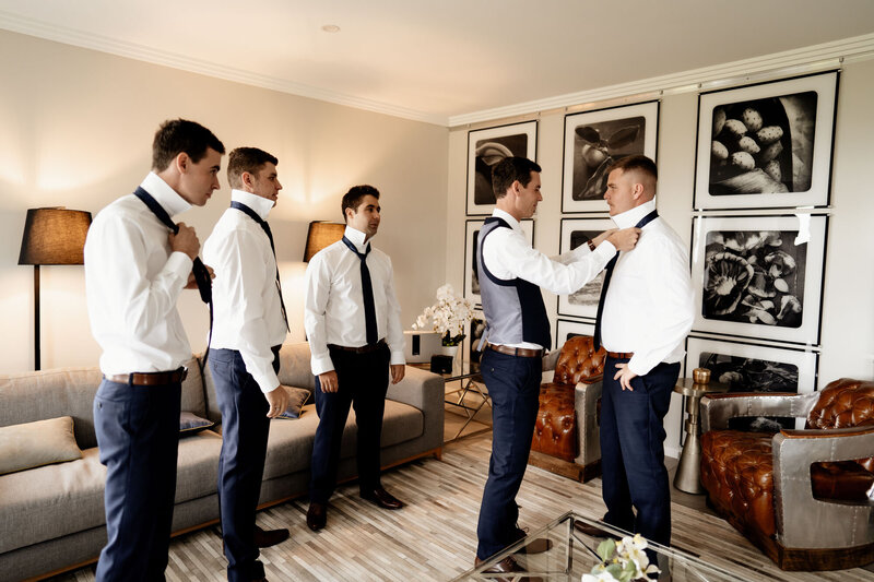 Groom getting ready with the Groomsmen