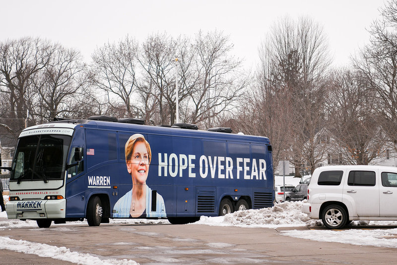 Elizabeth Warren 2020 democratic presidential primary "hope over fear" bus