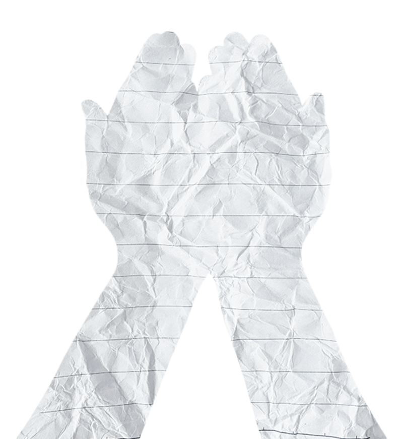 reaching hands made of paper