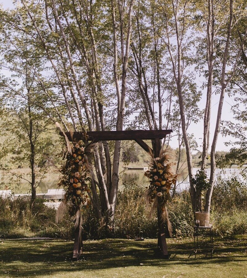 wooden arbor with flowers