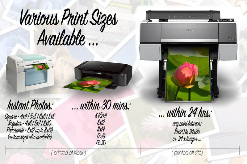 Information guide for available print sizes. By Ross Photography, Trinidad, W.I..
